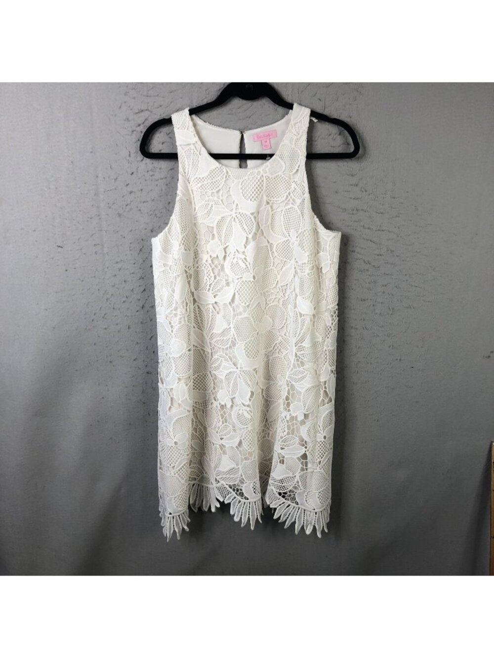 Lilly Pulitzer Dress Womens 10 White Lace Floral Shift Scallop Hem Party Wedding